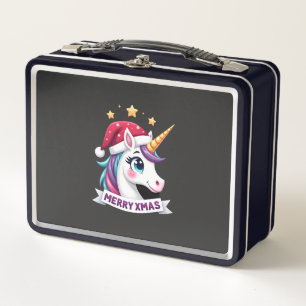 Weihnachts-Einhorn-Langarm-T-Shirt Metall Brotdose