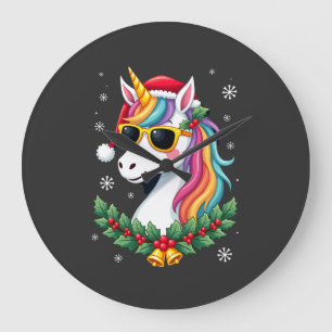 Weihnachts Einhorn Mädchen Jungen Xmas Santa Süße Große Wanduhr