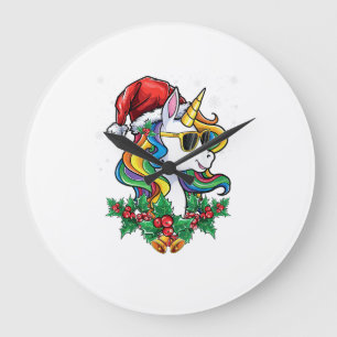 Weihnachts Einhorn Mädchen Jungen Xmas Santa Süße Große Wanduhr