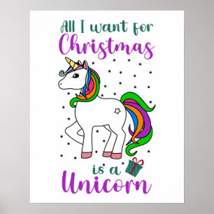 Weihnachts-Einhorn Magischer Regenbogen Grün Lila  Poster