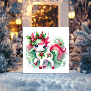 Weihnachts-Einhorn mit Zuckerstange Feiertagskarte