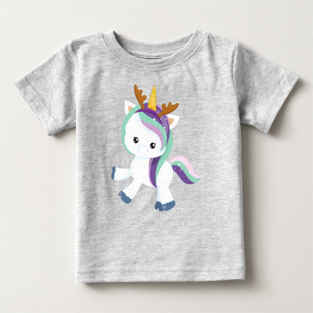 Weihnachts-Einhorn, Niedliches Einhorn, Antler, We Baby T-shirt (Vorderseite)