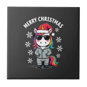 Weihnachts-Einhorn-Santa-Hut-T-Shirt (3) Fliese