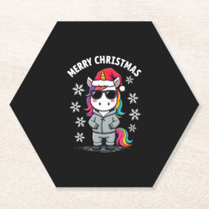 Weihnachts-Einhorn-Santa-Hut-T-Shirt (3) Untersetzer