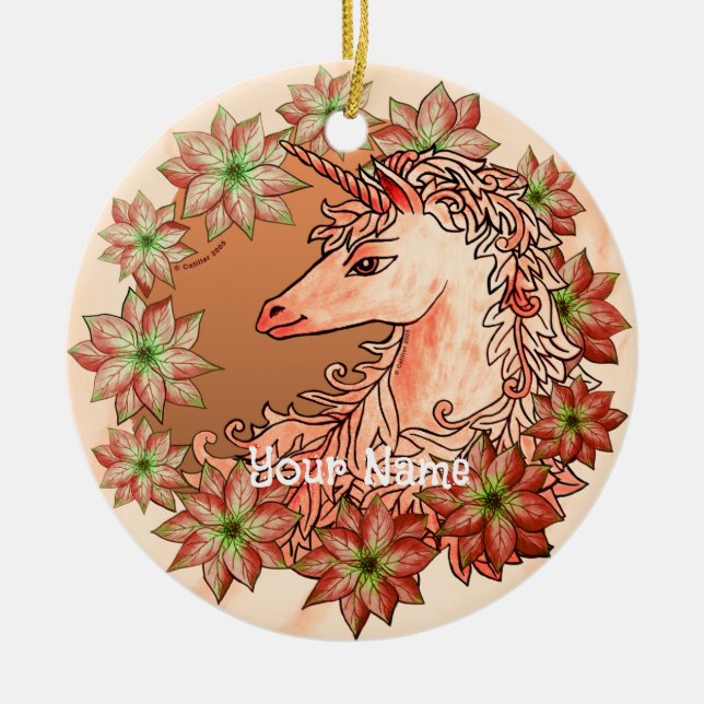 Weihnachts-Einhorn-Schmuck Keramik Ornament (Vorne)
