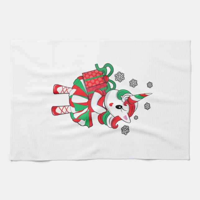 Weihnachts-Einhorn Spaß Mädchen Kinder Schneeflock Geschirrtuch (Horizontal)