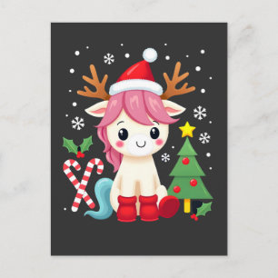 Weihnachts Einhorn Süß Magisches Weihnachten Klein Postkarte