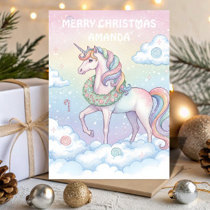 Weihnachts-Einhorn-Traumland-Kinderkarte Feiertagskarte