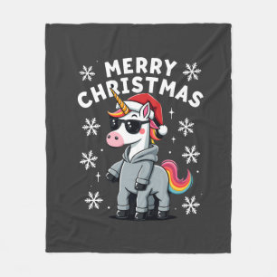 Weihnachts-Einhorn-Weihnachtsmann-Mützen-T-Shirt ( Fleecedecke