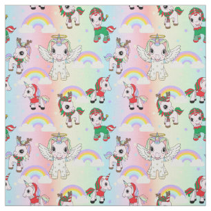 Weihnachts-Einhörner und Regenbogen Niedliches Kin Stoff