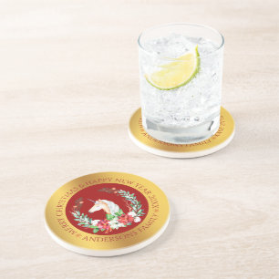 Weihnachts-Einhorngoldgrenze Getränkeuntersetzer