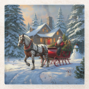 Weihnachts-Einpänner-Schlitten-Santa Glasuntersetzer