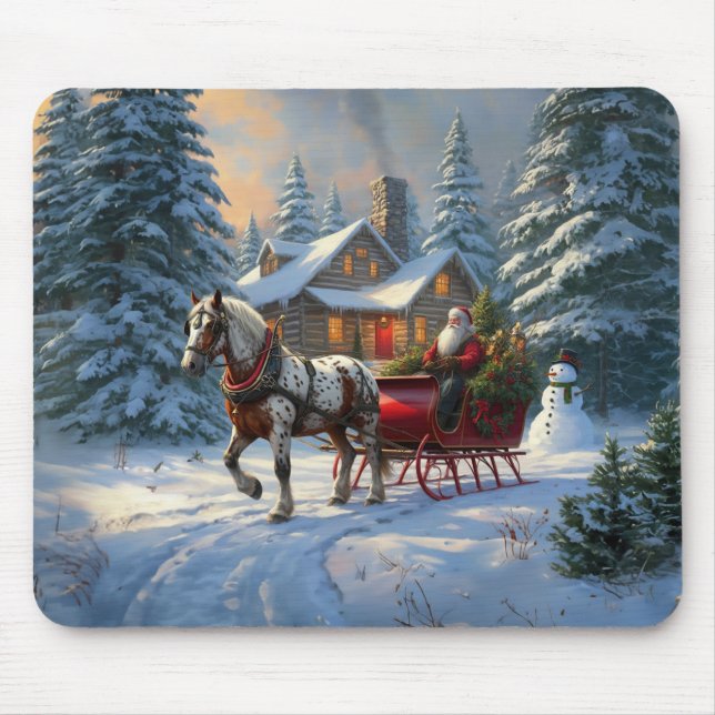 Weihnachts-Einpänner-Schlitten-Santa Mousepad (Vorne)