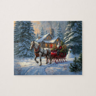 Weihnachts-Einpänner-Schlitten-Santa Puzzle