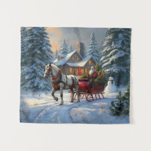 Weihnachts-Einpänner-Schlitten-Santa Wandteppich