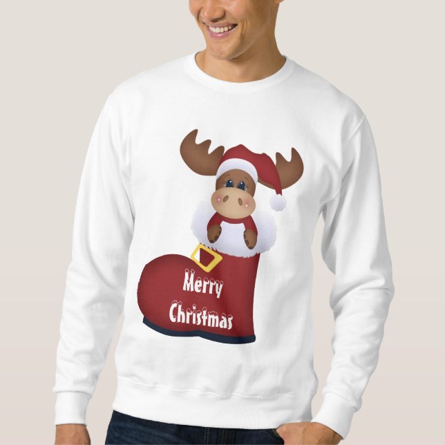 Weihnachts-Elch-Cartoon-Sweatshirt Sweatshirt (Vorderseite)