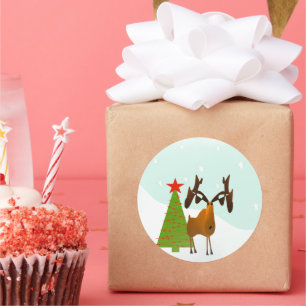 Weihnachts-Elch-Feiertags-Kiefer-Baum Runder Aufkleber