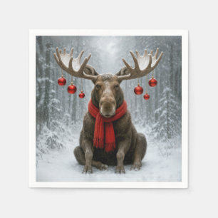 Weihnachts-Elch in einem schneebedeckten Wald Serviette
