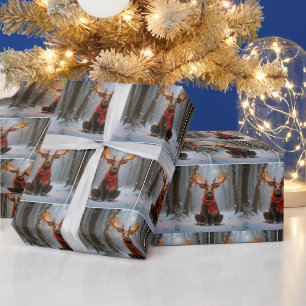 Weihnachts-Elch mit Schal und Lichtern Geschenkpapier
