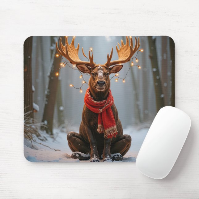 Weihnachts-Elch mit Schal und Lichtern Mousepad (Mit Mouse)