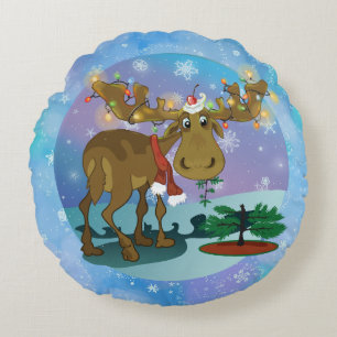 Weihnachts-Elch Rundes Kissen