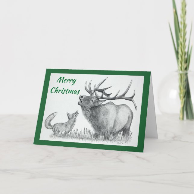 Weihnachts-Elch und Fox-Weihnachtskarte Feiertagskarte (Vorderseite)