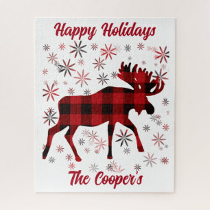 Weihnachts-Elche klassische rote Schneeflocken Puzzle