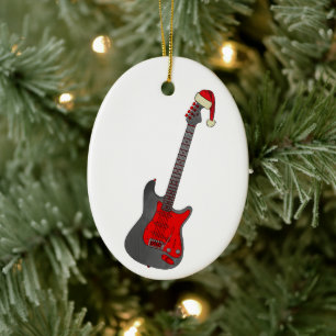Weihnachts Electric Gitarre Monochrome & Red Festi Keramik Ornament