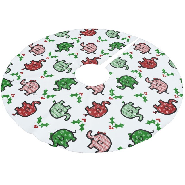Weihnachts-Elefantenmuster  Polyester Weihnachtsbaumdecke (Schrägansicht)