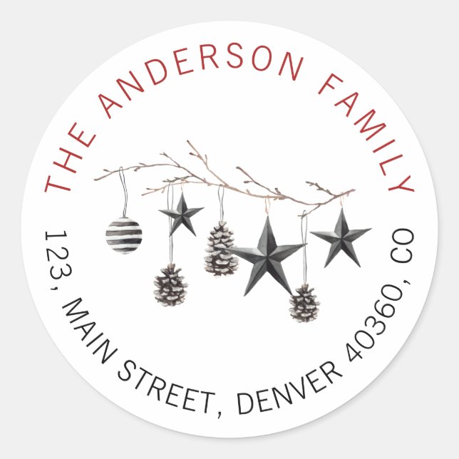 Weihnachts-elegante Atelieradresse Runder Aufkleber (Vorderseite)
