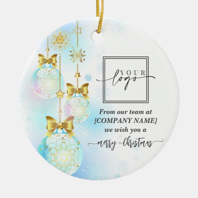 Weihnachts-Elegante Gold Custom QR Code Company Lo Keramik Ornament (Vorne)