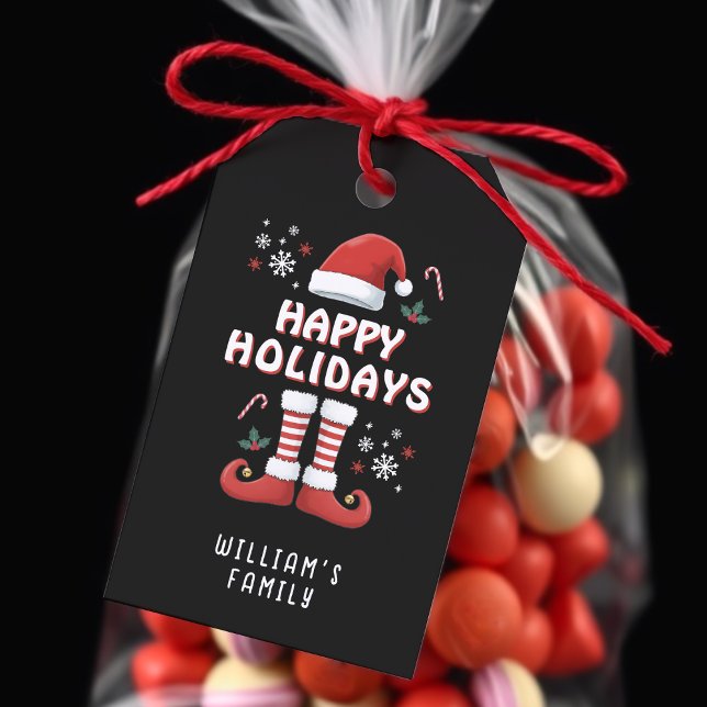 Weihnachts Elf Boots Weihnachtsmann Hat Black Geschenkanhänger (Von Creator hochgeladen)