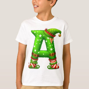 Weihnachts-Elf-Buchstabe A Cartoon-Charakter T-Shirt
