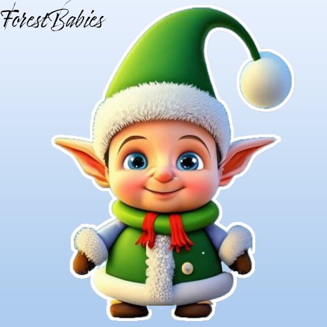 Weihnachts-Elf-Cartoon Grafik Weihnachten Weihnach Aufkleber (Unique Cute Christmas Elf Green ForestBabies Sticker 🧝‍♂️)