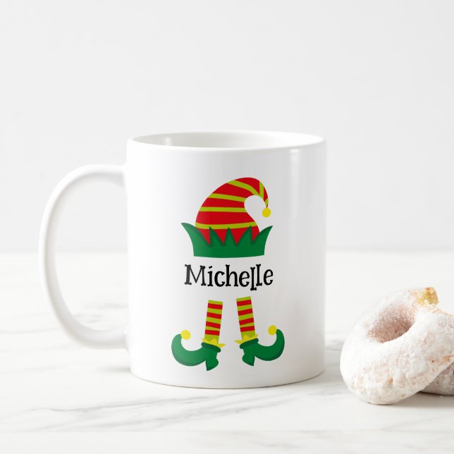 Weihnachts-Elf-Cartoon Personalisiert Kaffeetasse (Mit Donut)