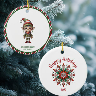 Weihnachts-Elf Custom Happy Holiday Keramik Ornament