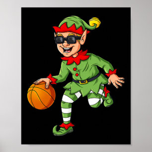 Weihnachts-Elf Dribbling A Basketball Spaß Jungs K Poster