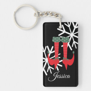 Weihnachts-Elf-Feet-Schneeflocken Strumpf Schlüsselanhänger