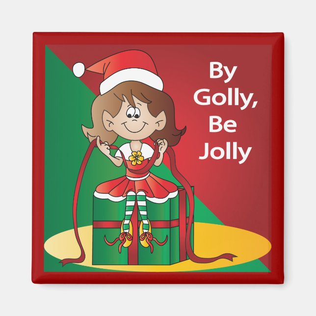 Weihnachts-Elf-Girl - ein Geschenk Magnet (Vorne)