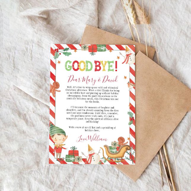 Weihnachts-Elf Goodbye Letter Card Einladung (Von Creator hochgeladen)