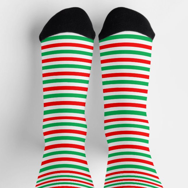 Weihnachts-Elf Grün-Rot-Streifen Crew Socken (Oben)