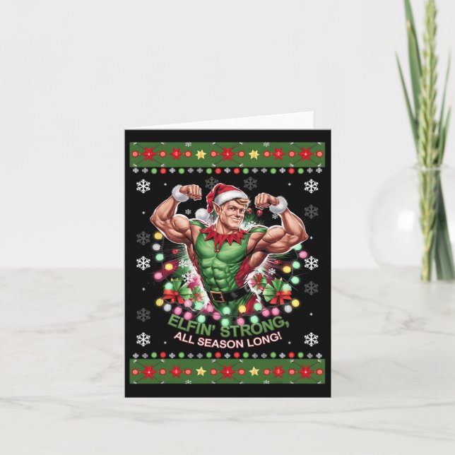 Weihnachts-Elf Gym Workout Elfin's Strong All Seas Karte (Vorderseite)
