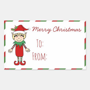Weihnachts-Elf-Junge Frohe Weihnachtsgeschenk Rechteckiger Aufkleber