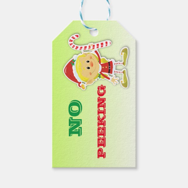 Weihnachts-Elf-kein-Peeking-Geschenk-Tag Geschenkanhänger (Vorderseite)