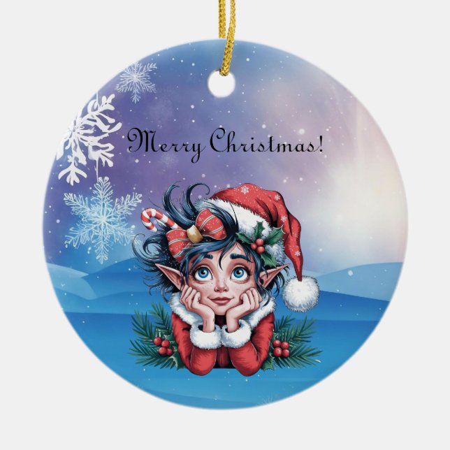 Weihnachts-Elf Keramik Ornament (Vorne)