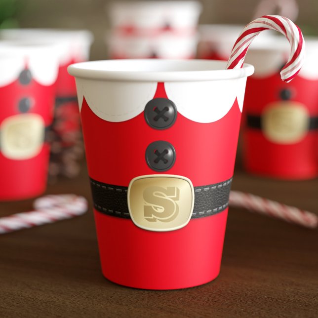 Weihnachts-Elf-Kostüm-Feiertag Party Papier Cups Pappbecher (Fun and festive red paper cups inspired by a Christmas Elf. Add your initial to the best and party!)