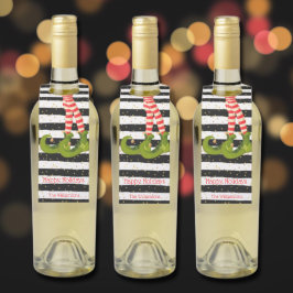 Weihnachts-Elf-Legs auf Streifen Urlaub Flaschenanhänger