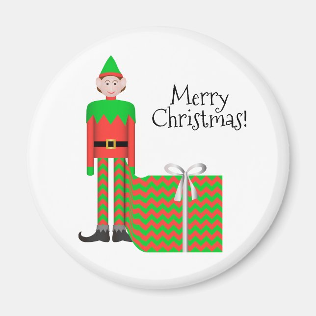 Weihnachts-Elf-Magnet - Zickzack Geschenkpaket Magnet (Vorne)