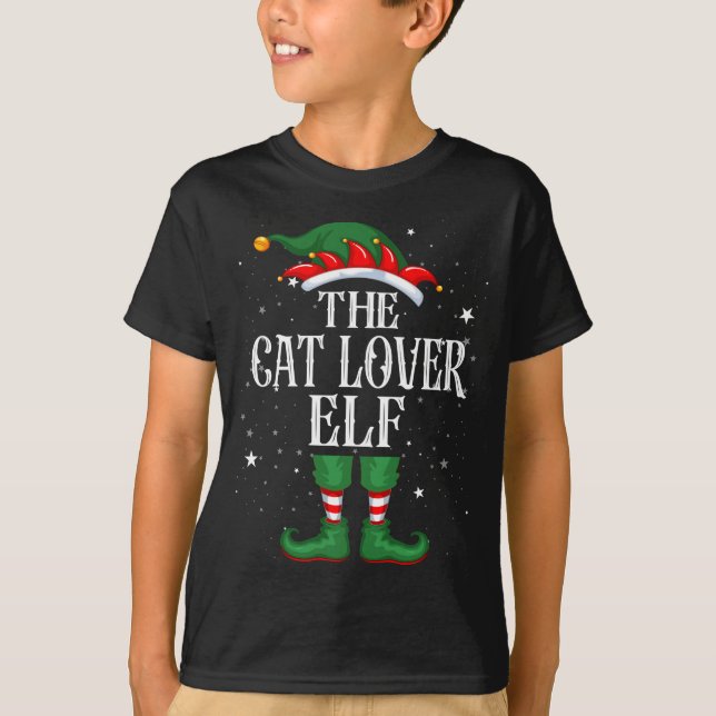 Weihnachts Elf Matching Familie lustig Katze Lover T-Shirt (Vorderseite)