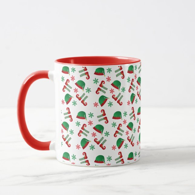 Weihnachts Elf Muster Snowflakes Rot Tasse (Links)